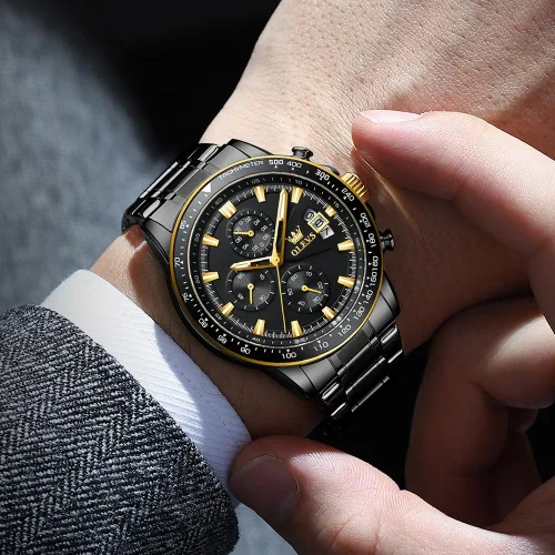 Vista 4 de OLEVS Watch for Men, Fashion Business Dress Mens Watches, Luminous Date Stainless Steel Waterproof Analog Two Tone Casual Quartz Wristwatch