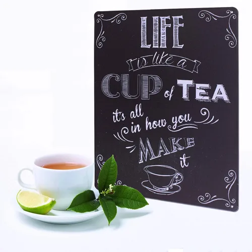 Vista 2 de ARTCLUB Placa de metal con texto en inglés "Enjoy Your Life" ("Life is Like a CUP of Tea") con texto en inglés "Enjoy Your Life", placa antigua