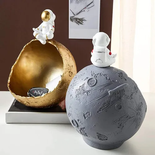 Vista 5 de Figura de astronauta de resina, adorno de astronauta de astronauta, escultura en caja de almacenamiento, organizador de cuencos para decoración