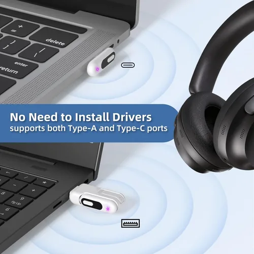 Vista 5 de Adaptador de audio Bluetooth USB-C para PS5, aptX Adaptive 2-in-1 USB-A Bluetooth Audio Adapter, Low Latency, Wireless Audio Transmitter to