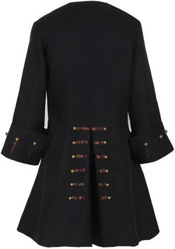 Vista 4 de Chaqueta Abrigo Pirata para Hombres Disfraz Medieval Steampunk Vintage Levita Frac Halloween Pirata Cosplay Negro