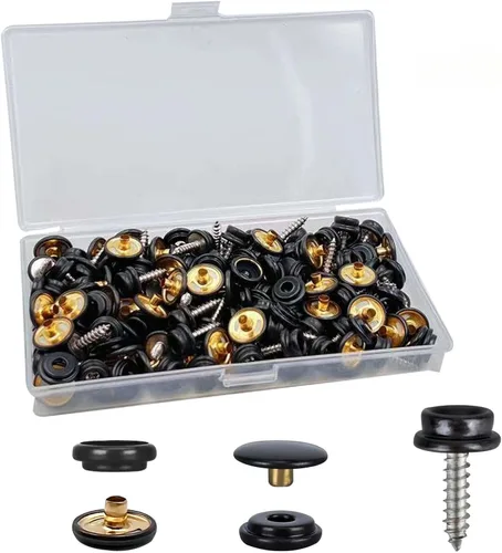Vista 7 de Kit de 150 broches de lona de 0.59 pulgadas, botones a presión de base de acero inoxidable resistente con tornillos, kit de broches de grado marino