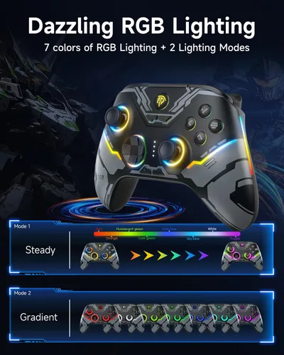 Vista 3 de EasySMX X15 PC Controller - Enhanced Wireless Bluetooth Controller with Hall Joysticks/Hall Triggers/RGB Lighting - No Stick Drift, No Dead Zone