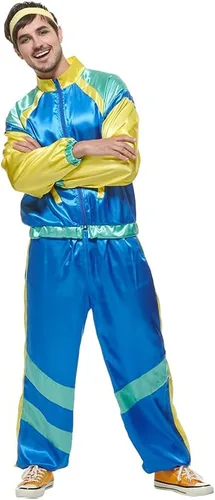 Vista 3 de EraSpooky Disfraz retro de los años 80 para hombre, traje de concha, traje de fiesta