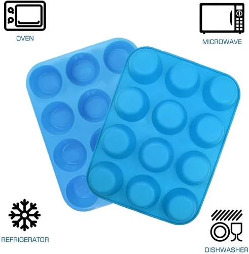 Vista 6 de Qtopun Mini molde de silicona para magdalenas, 4 unidades de 24 tazas de molde de silicona para hornear, moldes de silicona para magdalenas