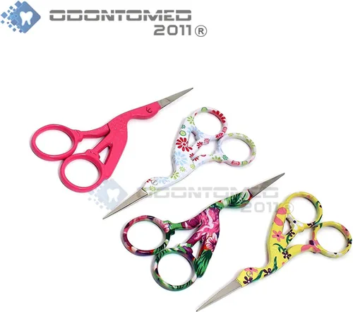 Vista 2 de OdontoMed2011 BTS-155 - 4 pares de tijeras clásicas de acero inoxidable de 4.5 pulgadas, diseño de grúa, tijeras de costura, tijeras para bordado