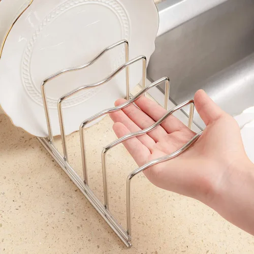 Vista 4 de SANNO Soporte para tapa de olla de acero inoxidable, organizador de ollas, organizador de cocina, 13-1/3"de ancho x 4-1/3"de alto x 4-3/4"D, 10