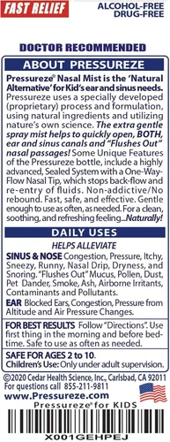 Vista 4 de Pressureze Spray nasal estéril totalmente natural sin conservantes para niños – Spray nasal de alivio rápido – para alergias y congestión sinusales