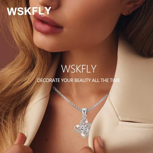 Vista 3 de 14K Gold Plated Cubic Zirconia Necklace, Love Knot Diamond Pendant Necklace for Women(Rose GoldWhite Gold)