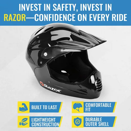 Vista 3 de Razor Casco juvenil de cara completa, carcasa exterior de plástico ligero con correas ajustables para jóvenes jinetes
