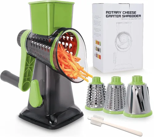 Vista 10 de Rallador rotativo de queso con asa, versátil rallador de queso con base de succión antideslizante, triturador de queso y rebanador de alimentos