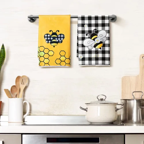 Vista 4 de Geyoga 4 toallas de cocina de abeja, toallas de mano absorbentes para cocina de verano, baño, decoración del hogar, 16 x 24 pulgadas