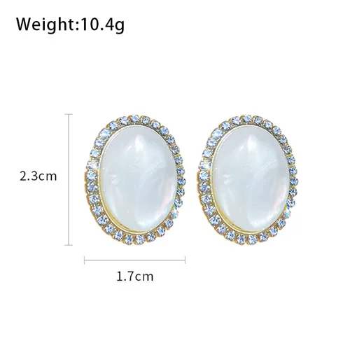 Vista 5 de Vcagirest Aretes de perlas ovaladas de diamantes brillantes para mujer
