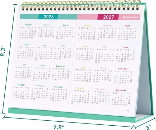 Vista 3 de Calendario de escritorio 2026-2027, calendario 2026-2027, julio de 2026 a diciembre de 2027, 9.8 x 8.3 pulgadas, calendario de escritorio con tapa