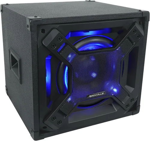 Vista 3 de Rockville BASS Blaster 10 - Subwoofer de cine en casa de 10 pulgadas con alimentación de 750 W, iluminación LED, entradas/salidas RCA, cruce