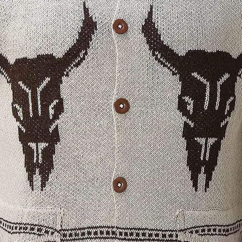 Vista 5 de Suéter clásico de cuello redondo con estampado de cabeza de toro para hombre, suéter casual de ajuste delgado, suéter de punto, abrigo tecnológico