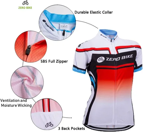Vista 3 de Jersey de ciclismo para mujer, de manga corta, secado rápido, transpirable, para montaña.
