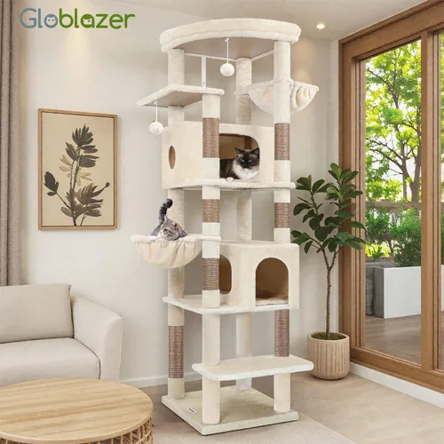 Vista 7 de Globlazer Árbol para gatos resistente, torre resistente de 74 pulgadas para gatos grandes y adultos, árbol grande para gatos con 7 postes rascadores