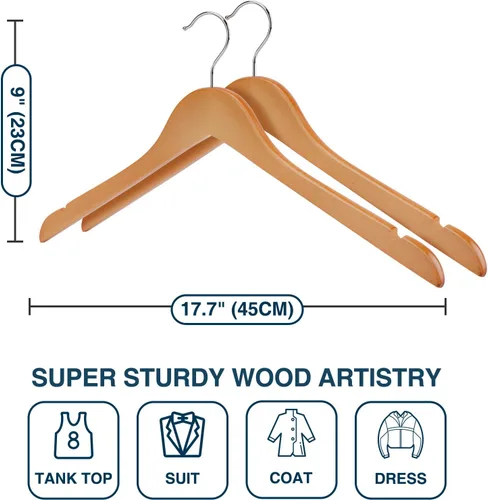 Vista 7 de Paquete de 20 perchas de madera resistentes para camisas, vestidos, abrigos y más (natural)