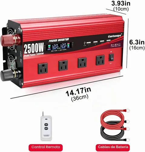 Vista 8 de Cantonape 2500W Power Inverter 12V to 110V/120V DC to AC with LCD Display