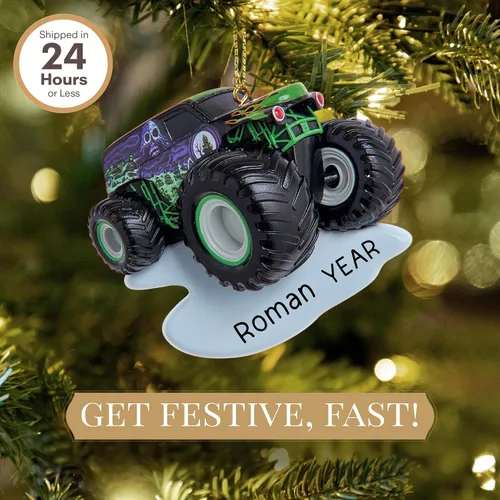 Vista 2 de Adorno personalizado de camión monstruo 2025 Personalización gratuita en 24 horas Adornos navideños para niños para árbol Recuerdo de vehículo
