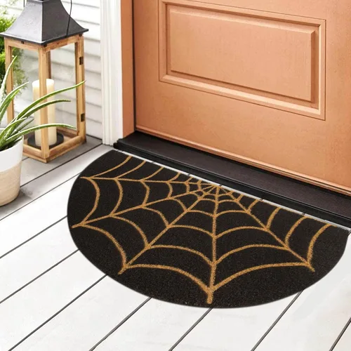 Vista 2 de Spider-Web Felpudo de bienvenida al aire libre, entrada, tapete de medio círculo, tapete antideslizante de fibra de coco artificial, decoración