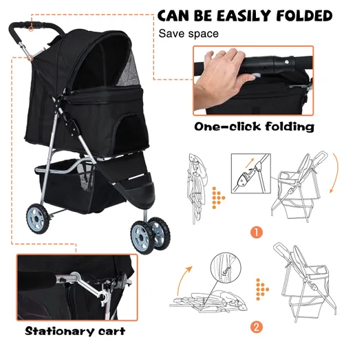 Vista 4 de Cochecito para perros pequeños, cochecito para mascotas, carrito plegable, ligero, impermeable, con cesta de almacenamiento para cachorros, perros