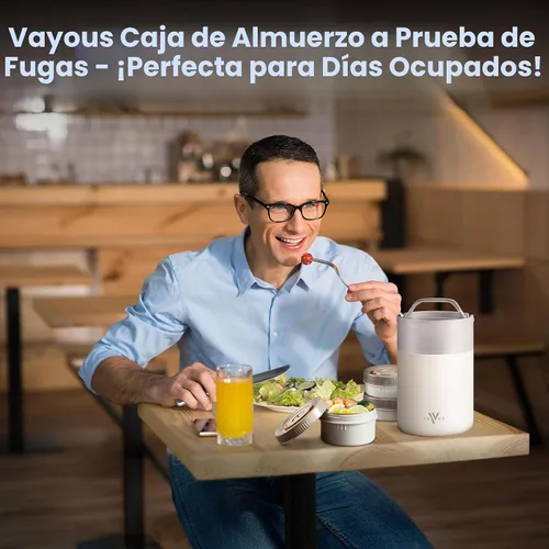 Vista 6 de Tarro de alimentos aislado de 60 onzas con tapa para sostener el teléfono – Lonchera de acero inoxidable con 3 compartimentos – Bento térmico a