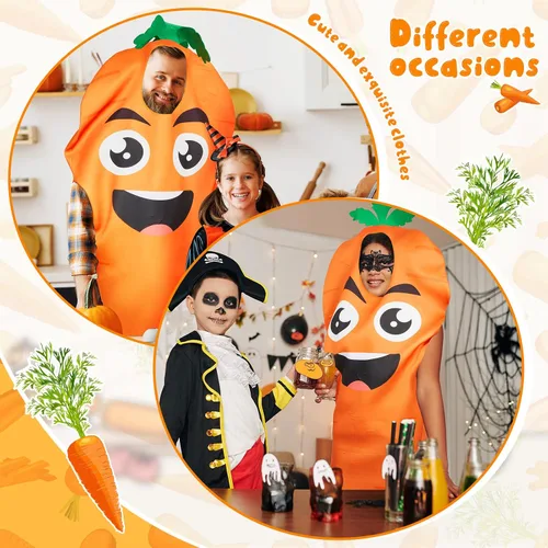 Vista 7 de Jecery Disfraz de zanahoria para adultos de Halloween, 2 piezas, para hombres y mujeres, divertido disfraz de frutas y verduras, verde, naranja