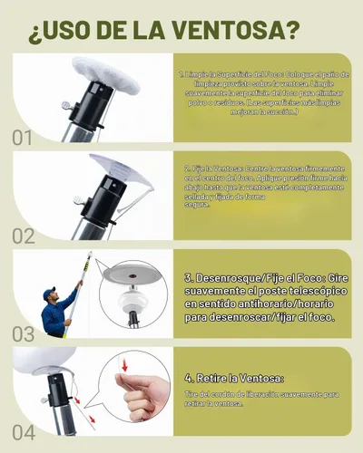 Vista 5 de Cambiador de bombilla para techos altos, kit de poste telescópico de Verde lima: 20 pies