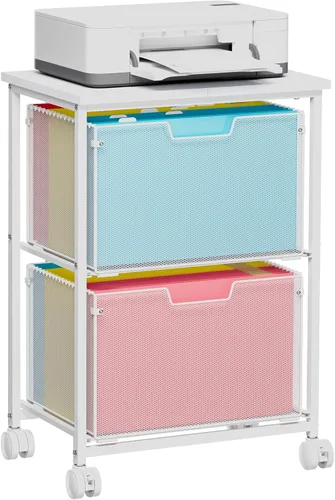 Vista 9 de Sbanmao Carro de archivos con ruedas para cartas/legales con 2 cajones de almacenamiento, almacenamiento debajo del escritorio, archivador vertical