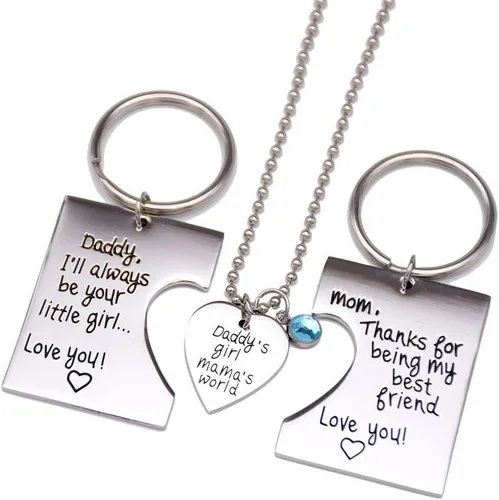 Vista 2 de O.RIYA Daddy's Girl Mommy's World - Juego de collar con dije de llavero de 3 piezas, regalo para hija, regalos para niñas pequeñas