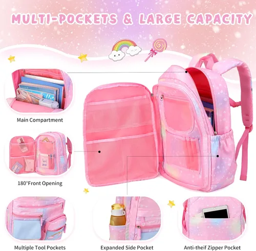 Vista 4 de BEFUNIRISE Mochila para niñas, mochilas escolares de 16 y 17 pulgadas para niñas, bonita bolsa de libros para adolescentes y niños, primaria
