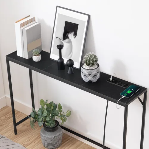 Vista 8 de MAHANCRIS Mesa consola, mesa de sofá estrecha, mesa de entrada de 43.3 pulgadas con estación de energía, mesa detrás del sofá, estilo simple