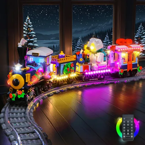 Vista 8 de Kit de luces LED mejorado compatible con Lego Holiday Express Train Building Set, decoración de luces compatible con Lego 10361, regalo de Navidad