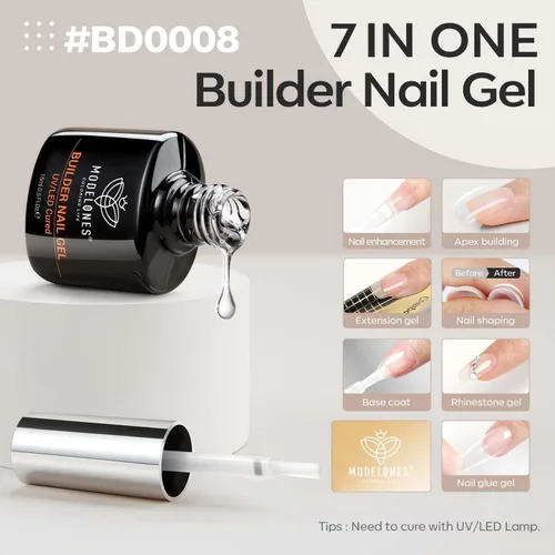 Vista 2 de modelones - Gel constructor de uñas, 7 en 1, constructor transparente para uñas, esmalte de uñas de gel de base de goma, fortalecedor de capa