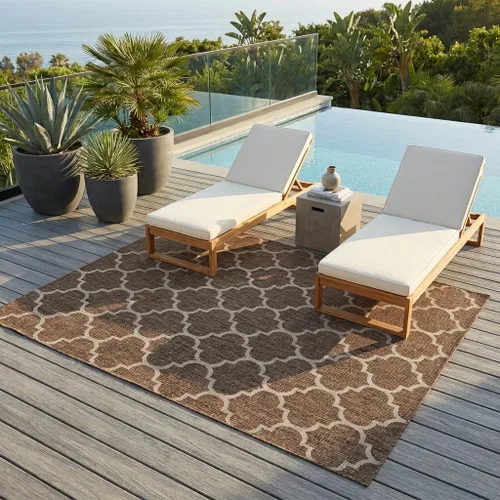Vista 69 de Unique Loom Outdoor Trellis Collection Alfombra de Área (5' 1" x 8' Oval, Aguamarina/Gris)