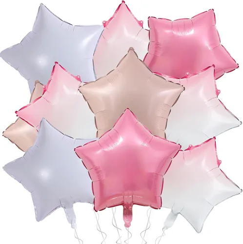 Vista 14 de Globos de papel de aluminio con forma de estrella de arena beige, marrón y blanco, 10 globos de Mylar en forma de estrellas de 18 pulgadas