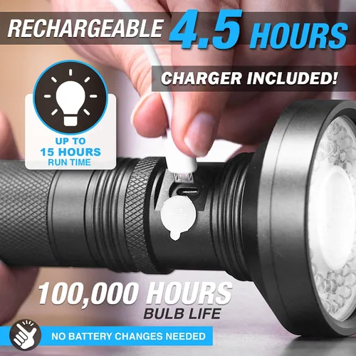 Vista 3 de Taclight Max Linterna LED Recargable – Alto Lumen, Ultra Brillante, Linterna – 7000 Kelvin Cree Linterna Táctica – Linternas Compactas para Camping