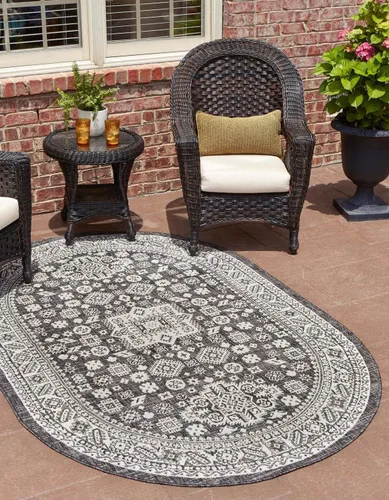 Vista 75 de Unique Loom Outdoor Aztec Collection Alfombra de área, Chalca (5 pies 3 pulgadas, octágono, aguamarina/marfil)