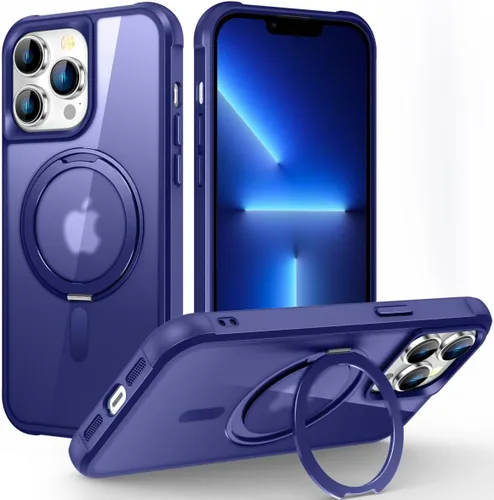 Vista 25 de Funda para iPhone 11 de 6.1 pulgadas con soporte de anillo magnético giratorio de 360°, compatible con MagSafe ligera y translúcida mate, funda