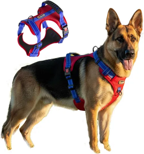 Vista 19 de Arnés táctico para perro, ajustable, sin tirones, con correas reflectantes y asa, arnés para cachorros con clips metálicos dobles para correa