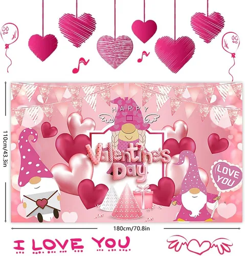 Vista 2 de Telón de fondo para fotografía del día de San Valentín, telón de fondo de pancarta de feliz día de San Valentín, suministros de fiesta con diseño