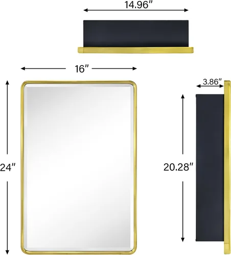 Vista 9 de TEHOME Gabinete de Medicina de Montaje en Superficie de 16x24 Pulgadas en Oro Cepillado para Baño con Espejo Gabinete de Medicina Cuadrado