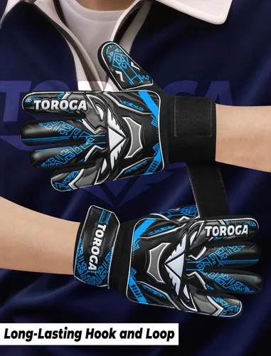 Vista 4 de Guantes de portero para niños y jóvenes, guantes de portero de fútbol, agarre de látex fuerte, soporte de muñeca doble y malla transpirable, guantes