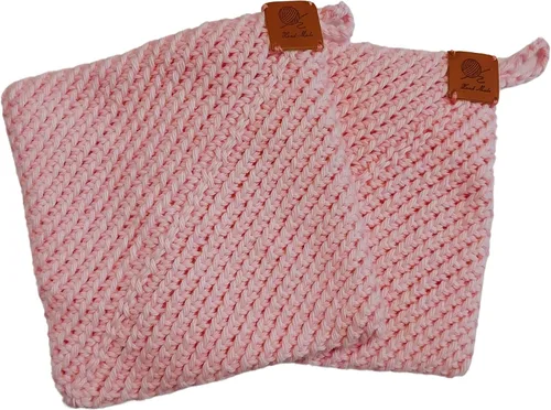 Vista 9 de Soportes para ollas de ganchillo hechos a mano, colección de color sólido, algodón de 6 x 6 pulgadas, resistentes al calor, doble capa, lazo