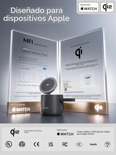 Vista 2 de Estación de carga inalámbrica magnética Qi2 4 en 1, cargador rápido de 15 W con módulo de carga hecho para Apple Watch, para iPhone 17-12 Series