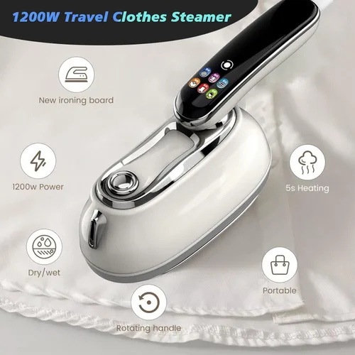 Vista 3 de Vaporizador de ropa de viaje de 1200 W, vaporizador y plancha de mano 2 en 1, planchado inteligente de equipo 5+1 con pantalla digital
