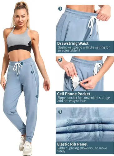 Vista 2 de PULI Pantalones deportivos de entrenamiento para mujer, de algodón, con bolsillo con cremallera