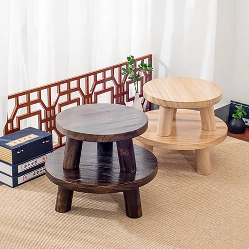 Vista 2 de Mesa de Centro Mesa de centro de estilo japonés Pequeña Mesa de centro simple Ventanas de bahía Mesa baja Mesa de té redonda de madera Mesa de té